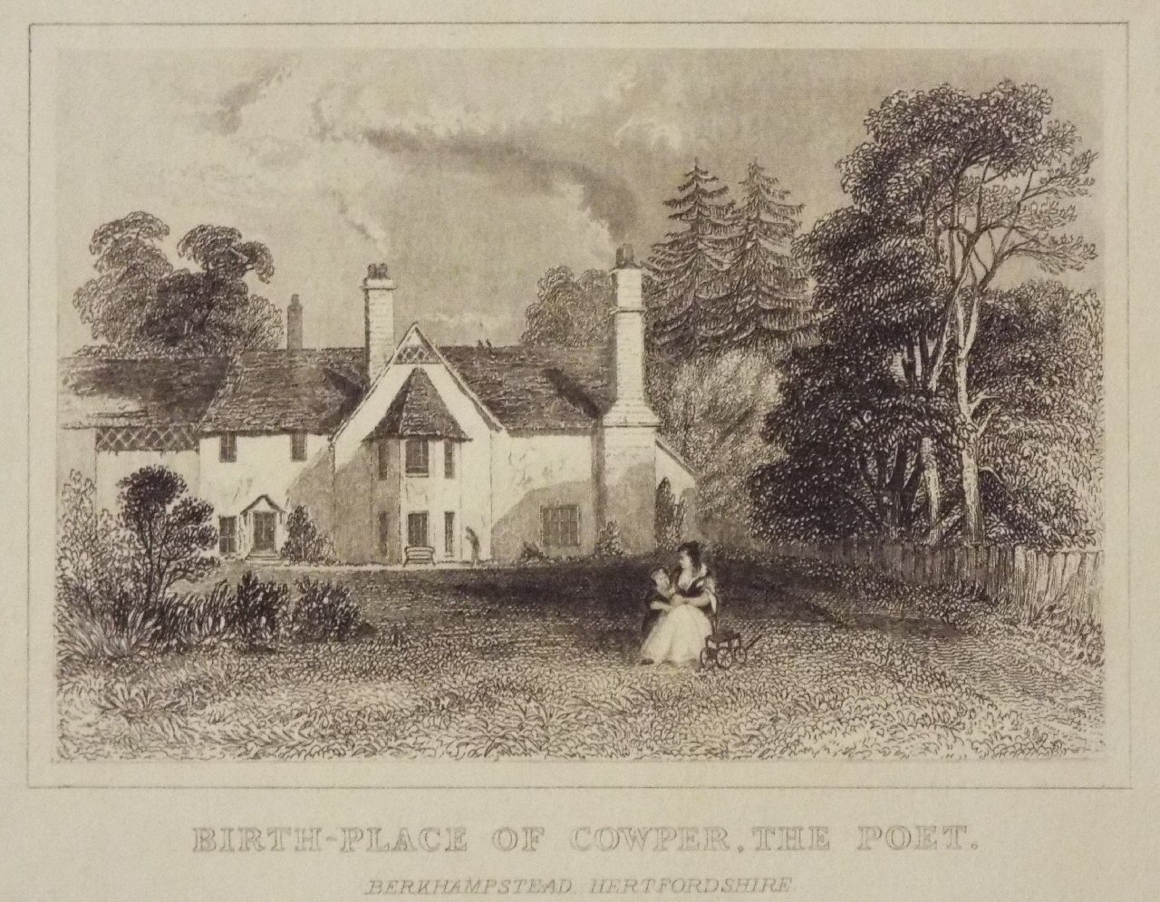 Print - Birth-Place of Cowper, the Poet. Berkhampstead, Hertfordshire.